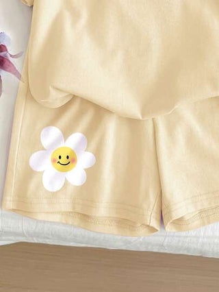 girls-sets بدلة قصيرة الأكمام المكونة من قطعتين ملائمة للفتيات المراهقات ذات الطراز الصيفي البسيط والكاجوال