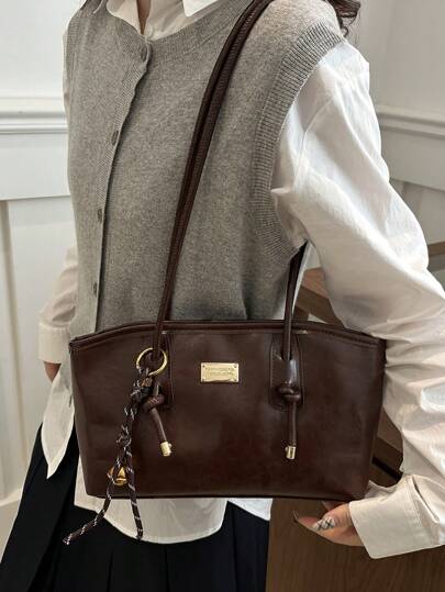 1 حقيبة بولينج ذات موحد اللون من البولي يوريثان، سعة كبيرة، شنطة كتف موضة جديدة وقديمة، مكسوة بالحشو مع إغلاق بسوستة، مناسبة للاستخدام اليومي للمرأة