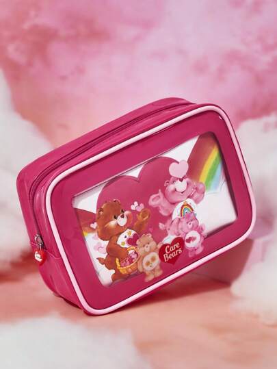 SHEIN X Care Bears مجموعة من قطعتين حقيبة تجميل مطبوعة بدب الحب والحب، متعددة الاستخدامات لتخزين العناصر الصغيرة، حقيبة تخزين السفر، وحقيبة تخزين الأجهزة الرقمية، يمكن استخدامها لحمل العناصر الصغيرة في الحياة اليومية، السفر، المكتب، المكياج أو...