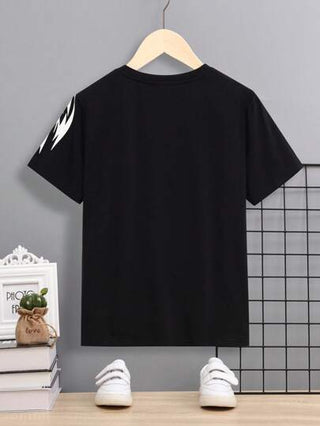 SHEIN تي شيرت تيشيرت بياقة طاقم فضفاض كاجوال للأولاد المراهقين مع طباعة حروف أسد، للربيع والصيف