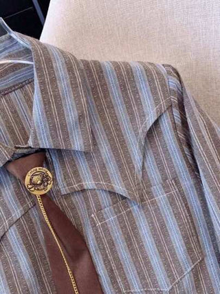 قميص فاشن مخطط الخصر للسيدات، طالب كاجوال