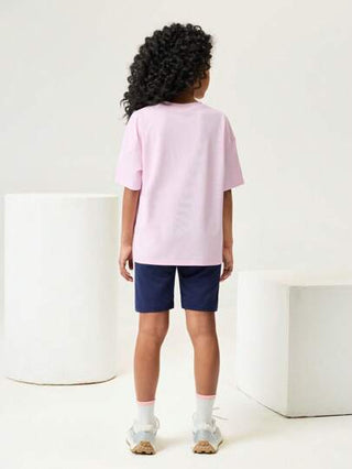 girls-sets JNSQ مجموعة صيفية جديدة أطفال ملابس رياضية سبورت أكمام قصيرة وشورت، تي شيرت قصير الأكمام بطباعة كتابة طريفة وألوان متباينة من الأطفال