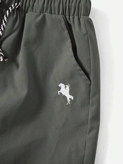 SHEIN شورت مريح وكاجوال للفتى المراهق مطبوع عليه صورة فارس الخيل (قطعة واحدة من كل لون)، للمدرسة والحرم الجامعي والكلية