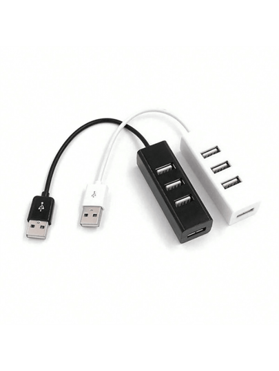 1 قطعة موزع محور USB مصغر، محور USB 4 منافذ، محطة محول USB ، محور بيانات محمول فائق النحافة، منشعب USB، باللون الأسود