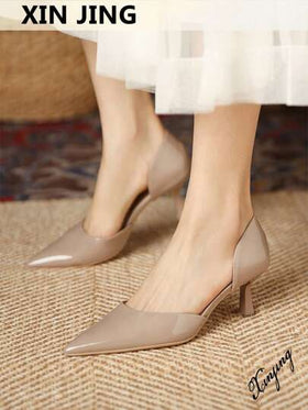 Xin Jing Shoes حذاء كعب عالي نسائي موضة خريف/شتاء 2025 بتصميم مفرغ، أنيق، كعب قطة