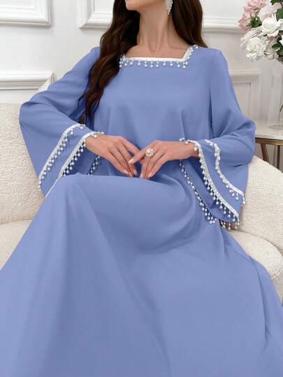 فساتين حريمي Al Najma فستان نسائي بتزيين بخرز الزجاج الصناعي على الطراز العربي، مناسب للصيف