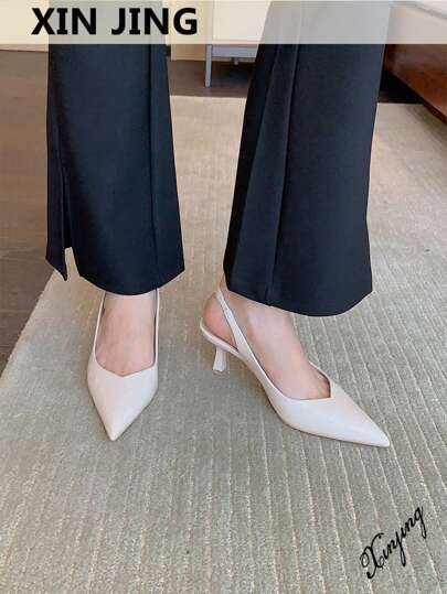 Xin Jing Shoes أحذية كعب عالي أنيقة وعملية للنساء موضة خريف/شتاء 2025، أحذية رسمية للزفاف والتنقل اليومي بدون ظهر، أنيقة وذات كعب قطة وكعب مدبب
