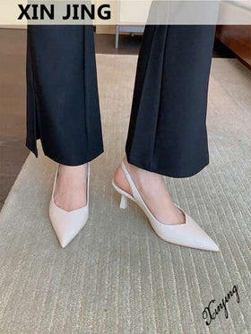 Xin Jing Shoes أحذية كعب عالي أنيقة وعملية للنساء موضة خريف/شتاء 2025، أحذية رسمية للزفاف والتنقل اليومي بدون ظهر، أنيقة وذات كعب قطة وكعب مدبب