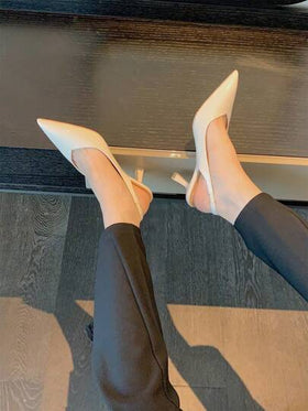 Xin Jing Shoes أحذية كعب عالي أنيقة وعملية للنساء موضة خريف/شتاء 2025، أحذية رسمية للزفاف والتنقل اليومي بدون ظهر، أنيقة وذات كعب قطة وكعب مدبب