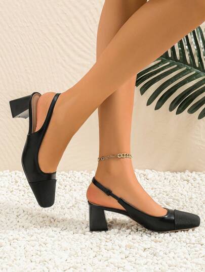 Xin Jing Shoes أحذية نسائية ذات كعب سميك موديل خريف/شتاء 2025 الجديد، تصميم أنيق بسير خلفي، أنيقة وأنيقة
