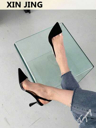 Xin Jing Shoes أحذية كعب منخفض مدبب من الجلد المخمل، أنيقة، كعب قطة، للحفلات، كعب إبرة، كعب إبرة