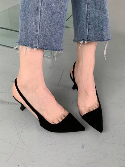 Xin Jing Shoes أحذية كعب منخفض مدبب من الجلد المخمل، أنيقة، كعب قطة، للحفلات، كعب إبرة، كعب إبرة