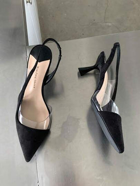 Xin Jing Shoes أحذية كعب منخفض مدبب من الجلد المخمل، أنيقة، كعب قطة، للحفلات، كعب إبرة، كعب إبرة