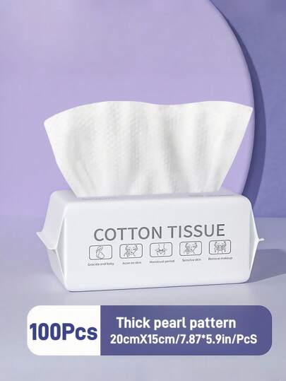 SHEIN 50/100 قطعة مناديل وجه يمكن التخلص منها، مناديل ناعمة وسميكة للبلل والجفاف لغسل وتجفيف الوجه، للتنظيف والعناية بالبشرة وإزالة المكياج، للسفر والمكتب ولعودة المدرسة