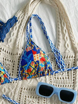 طقم تانكيني حريمي Swim طقم ملابس سباحة لمجموعة النساء: ملابس علوية تانكيني مطبوع بألوان متعددة ذو مرونة عالية، وأسفل سروال بكيني مثلث ذو خصر منخفض ، مجموعة بكيني شاطئية مرنة وجذابة للسباحة والعطلات والحفلات