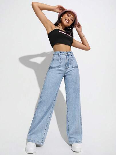 SHEIN EZwear بنطلون جينز كاجوال، مناسب للصيف
