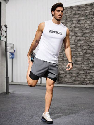 Manfinity Sport Corelite ملابس علوية أكمام رياضية كاجوال مطبوع عليها حرف للرجال
