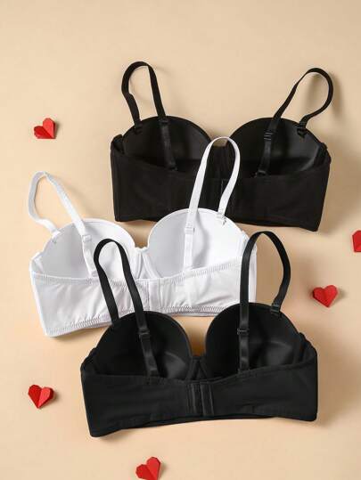 Shein Underwear&Sleepwear Basics 3 قطع من حمالات الصدر الرومانسية الجذابة عديمة الأحزمة ، مريحة وغير منزلقة، مع أحزمة قابلة للفك