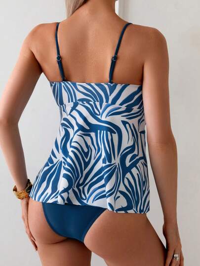 طقم تانكيني حريمي Swim Lushoire مايوه بقطعتين بتصميم تنكيني لإخفاء البطن محافظ، طراز أمريكي وأوروبي جديد بطباعة رائعة للنساء