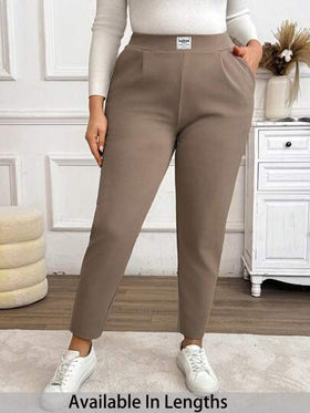 SHEIN PETITE CURVE بنطال كاجوال بتصميم رفيع بقصة مناسبة للمقاسات الكبيرة، أحادي اللون