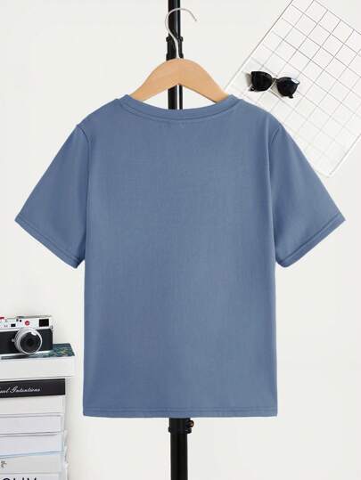 SHEIN تي شيرت أكمام قصير بطباعة شعار للأولاد في مرحلة المراهقة،ملابس صيفية كاجوال