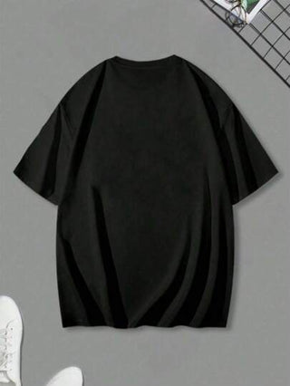 EZwear تيشرت كاجوال مطبوع عليه حروف أنيقة مع إكمام قصيرة وياقة دائرية للنساء