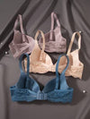 Shein Underwear&Sleepwear Basics 3 قطع بدلة لليدين من الدانتيل ذات لون واحد للنساء