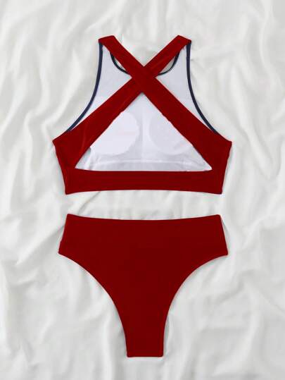 طقم تانكيني حريمي Swim SPRTY مجموعة ملابس السباحة المكونة من قطعتين للنساء، من نمط اللون الواحد، مثير وضيق وكاجوال