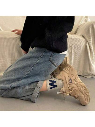 أحذية رياضية سميكة الأطراف موضة للنساء بتصميم التباين الخيطي بلون خاكي