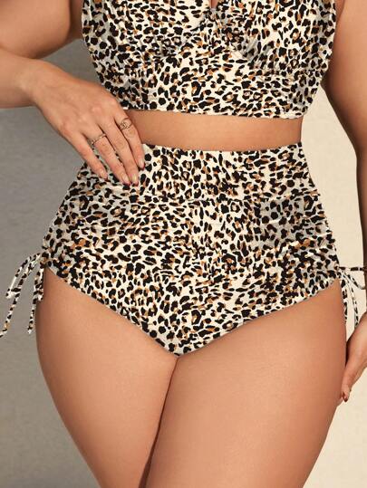 SHEIN Swim Curve قطعة واحدة من ملابس السباحة السفلية السهلة الفهد المطبوع لتحجيمات أكبر للنساء، مناسبة للعطلات والشاطئ
