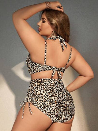 SHEIN Swim Curve قطعة واحدة من ملابس السباحة السفلية السهلة الفهد المطبوع لتحجيمات أكبر للنساء، مناسبة للعطلات والشاطئ