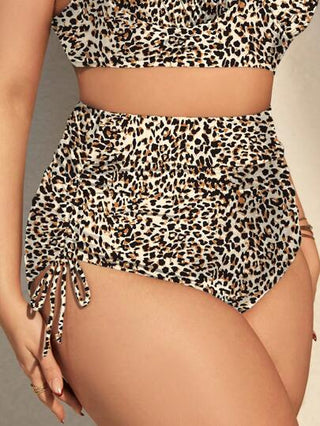 SHEIN Swim Curve قطعة واحدة من ملابس السباحة السفلية السهلة الفهد المطبوع لتحجيمات أكبر للنساء، مناسبة للعطلات والشاطئ