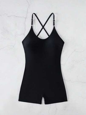 Swim Lushoire ملابس نسائية صيفية للشاطئ بلون أحادي قطعة واحدة ذات حمالات رفيعة متقاطعة الظهر لامبالغ فيه