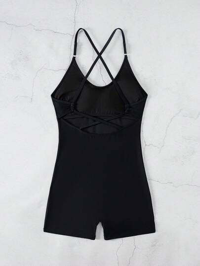 Swim Lushoire ملابس نسائية صيفية للشاطئ بلون أحادي قطعة واحدة ذات حمالات رفيعة متقاطعة الظهر لامبالغ فيه
