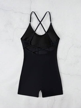 Swim Lushoire ملابس نسائية صيفية للشاطئ بلون أحادي قطعة واحدة ذات حمالات رفيعة متقاطعة الظهر لامبالغ فيه
