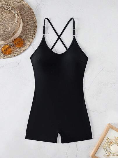 Swim Lushoire ملابس نسائية صيفية للشاطئ بلون أحادي قطعة واحدة ذات حمالات رفيعة متقاطعة الظهر لامبالغ فيه
