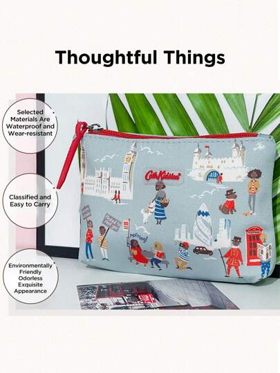 CATH KIDSTON حقيبة مستحضرات تجميل مطبوعة من العلامة التجارية البريطانية كاث كيدستون، حقيبة تخزين مستحضرات التجميل والرحلات للنساء، منظم أساسي للسفر والأدوات الشخصية مدمج وأنيق، هدايا، لوازم تخزين، سحاب، اكسسوارات، أظافر