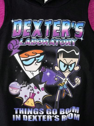 ملابس رياضية أطفال Dexter's Laboratory X  طقم رياضي لأطفال الذكور شامل ملابس علوية كم قصير هودي أسود مزخرف برسوم كرتونية باللون البنفسجي وشورت كاجوال