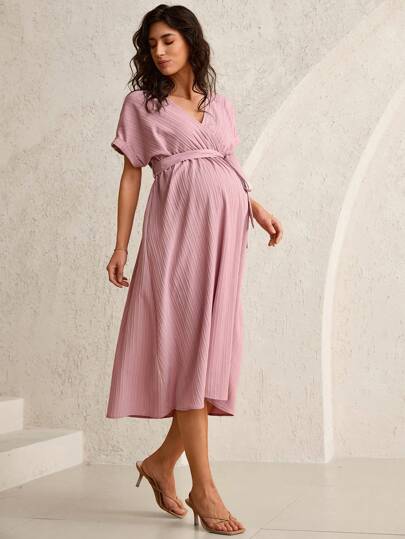 MaterniWear فستان حمل كاجوال بأكمام خفافيش لون سادة، صيفي