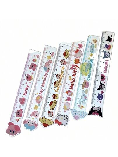 أدوات مكتبية ومدرسية Sanrio مسطرة أكريليك شفافة ذات وجهين مزخرفة بشخصيات Sanrio، مقياس 15سم للطلاب والاستخدام المكتبي