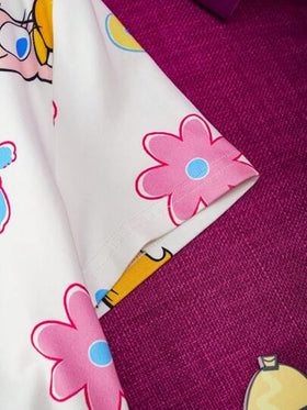 Dexter's Laboratory X SHEIN ملابس علوية وشورت لفتاة صغيرة بطراز كاجوال جميل ذات طباعة كرتونية وطراز الأزهار، مناسب للربيع والصيف
