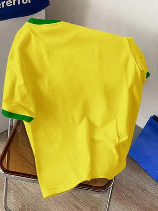 EZwear تي شيرت نسائي بأكمام قصيرة وياقة مستديرة بطباعة إنجليزية بسيطة وفضفاض، مناسب للصيف