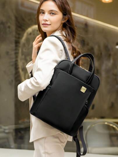 LECEY حقيبة ظهر نسائية سعة كبيرة، تصميم أحادي اللون بسيط، تناسب حاسوب محمول 13.3 بوصة، حقيبة كاجوال، حقيبة مكتبية للتنقل