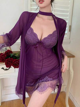 DAZY مجموعة بيجامة نسائية ربيعية مثيرة من الشبك والدانتيل المتباين رمضان
