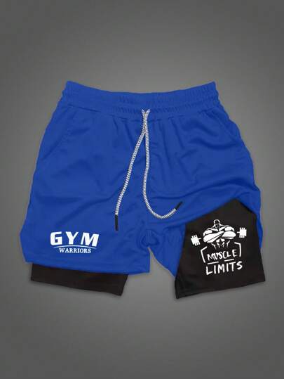Manfinity Sport Corelite شورتات رياضية للرجال بخصر ربطة السحاب بطباعة حروف وألوان متباينة