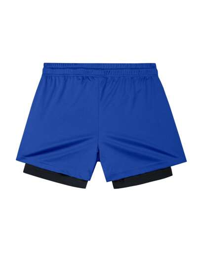 Manfinity Sport Corelite شورتات رياضية للرجال بخصر ربطة السحاب بطباعة حروف وألوان متباينة