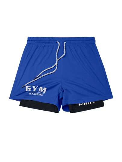 Manfinity Sport Corelite شورتات رياضية للرجال بخصر ربطة السحاب بطباعة حروف وألوان متباينة