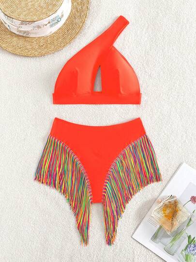 SHEIN Swim مجموعة بيكيني نسائية للشاطئ في الصيف، أحادية اللون، قطع مثيرة
