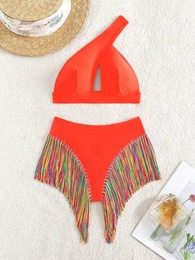 SHEIN Swim مجموعة بيكيني نسائية للشاطئ في الصيف، أحادية اللون، قطع مثيرة