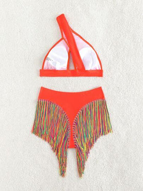 SHEIN Swim مجموعة بيكيني نسائية للشاطئ في الصيف، أحادية اللون، قطع مثيرة